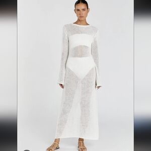 Dissh Margot off white crew neck midi knit crochet dress